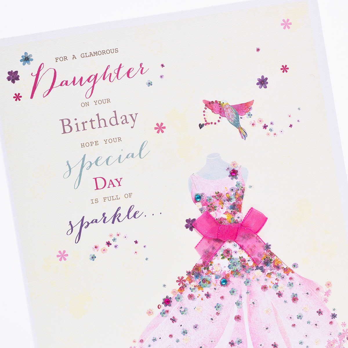 Daughter Birthday Card
 Birthday Card Daughter Sparkly Pink Dress Design