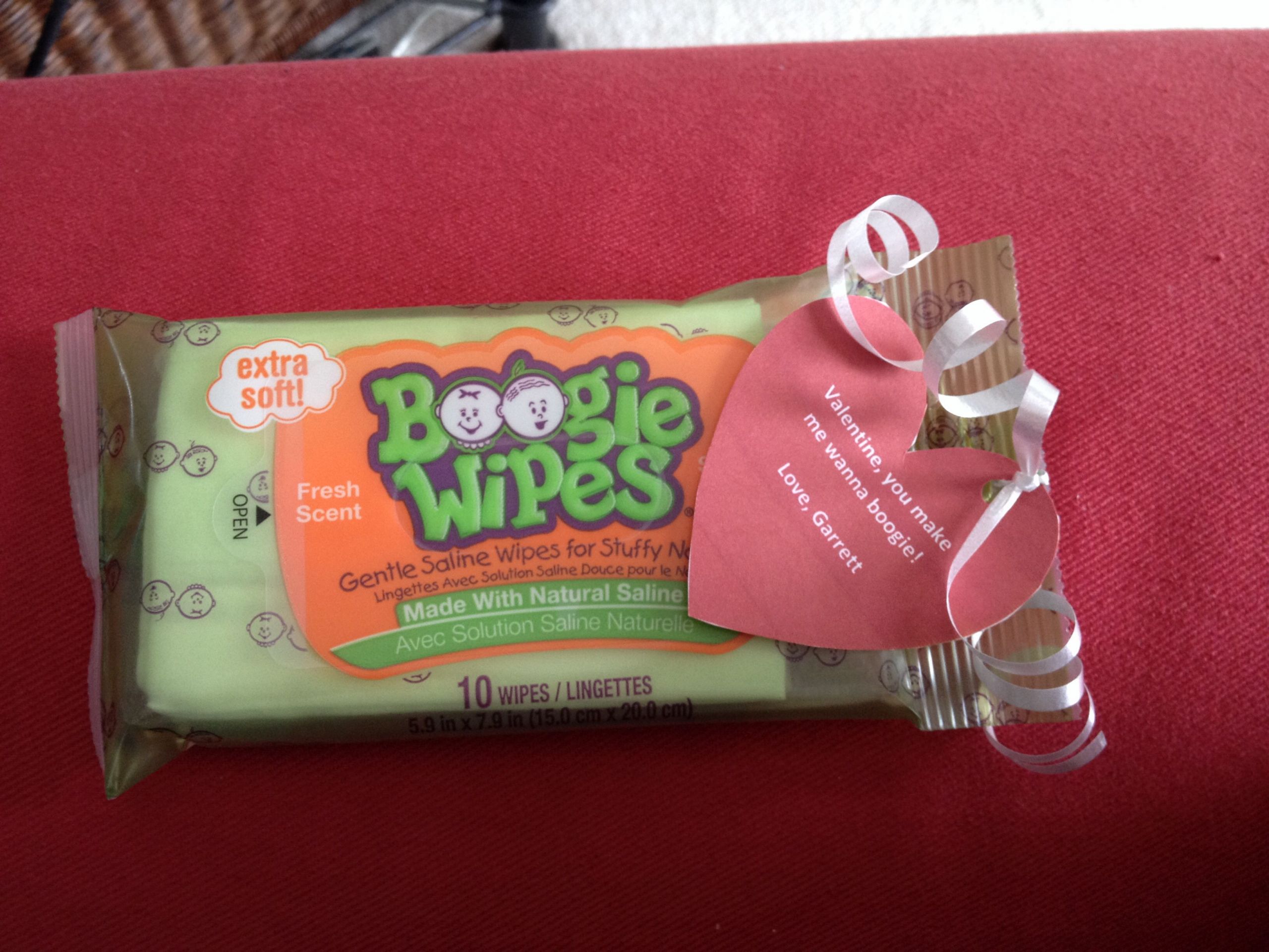 Daycare Valentine Gift Ideas
 Dollar store "Boogie Wipes" purchase personal note