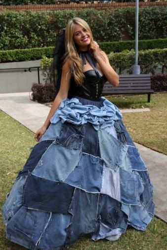 Denim Wedding Dress
 Jesinta Campbell in leather and denim wedding dress