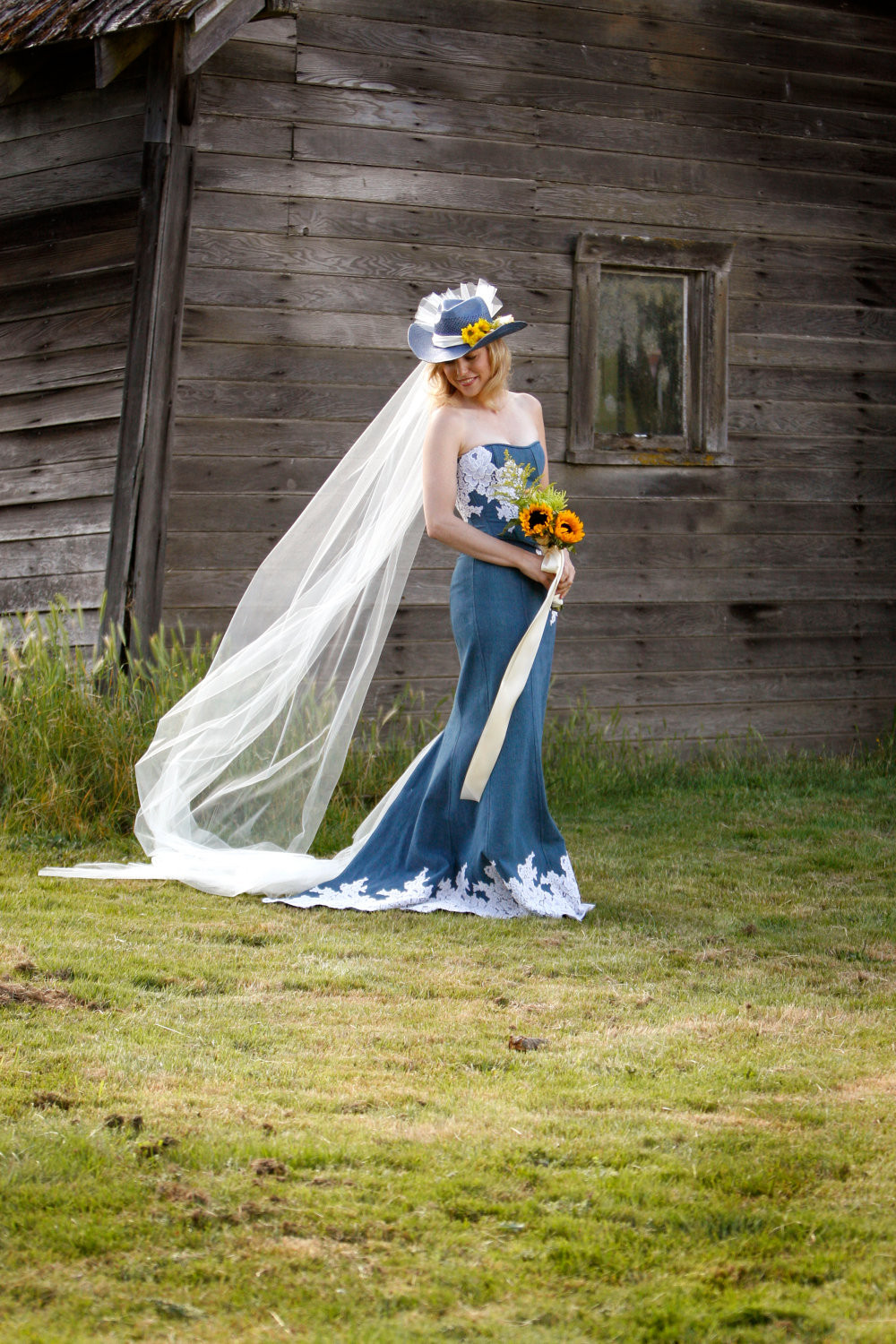 Denim Wedding Dress
 Unique Denim And Lace Country Wedding Dress By