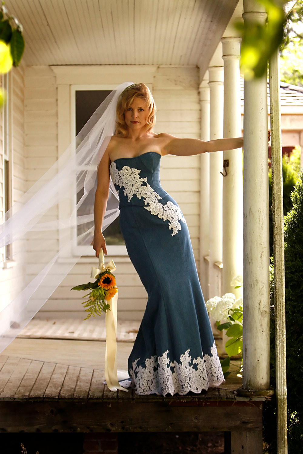 Denim Wedding Dress
 Unique Denim And Lace Country Wedding Dress By