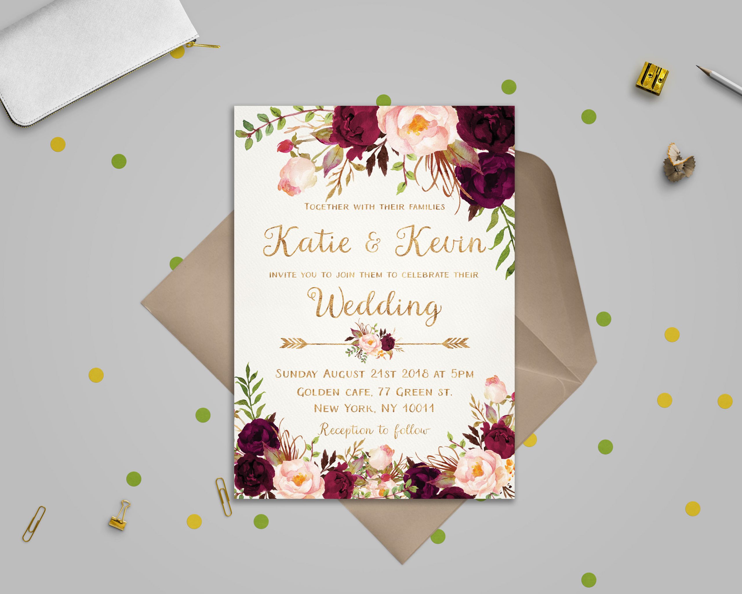 Design Wedding Invitations
 Floral wedding invitation template Wedding invitation