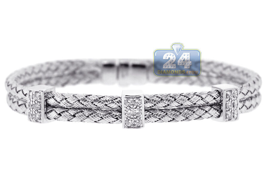 Diamond Bracelet Womens
 Womens Diamond Woven Bangle Bracelet 18K White Gold 0 61