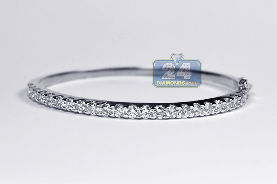 Diamond Bracelet Womens
 Womens Diamond Oval Bangle Bracelet 14K White Gold 4 18 ct