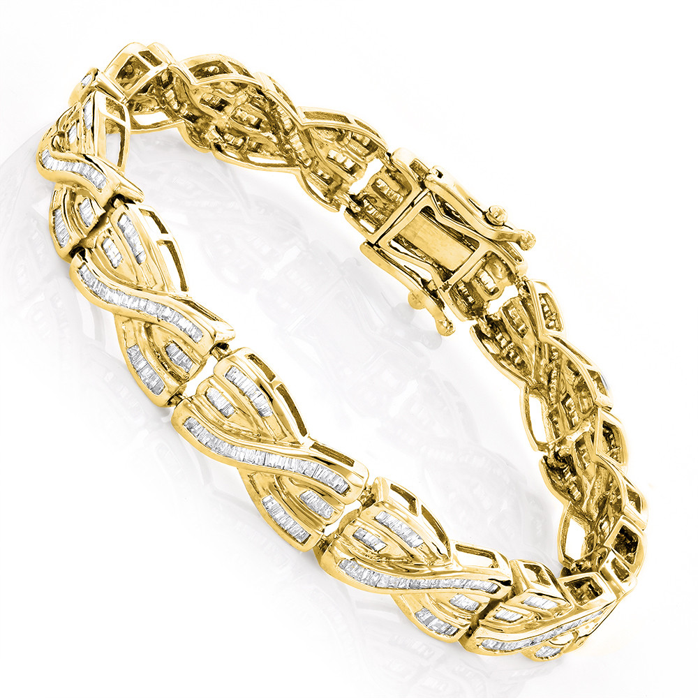 Diamond Bracelet Womens
 14K Gold Womens Baguette Diamond Bracelet 4 ct