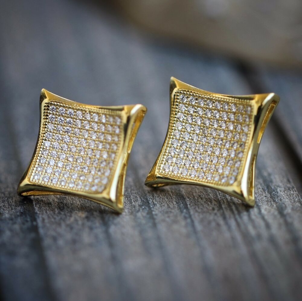 Diamond Earrings Men
 Mens Gold 14K Hip Hop Lab Simulated Diamond Earrings