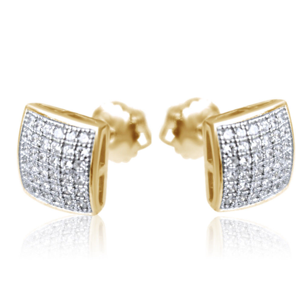 Diamond Earrings Men
 Mens La s 14K Yellow Gold Designer Square Micro Pave
