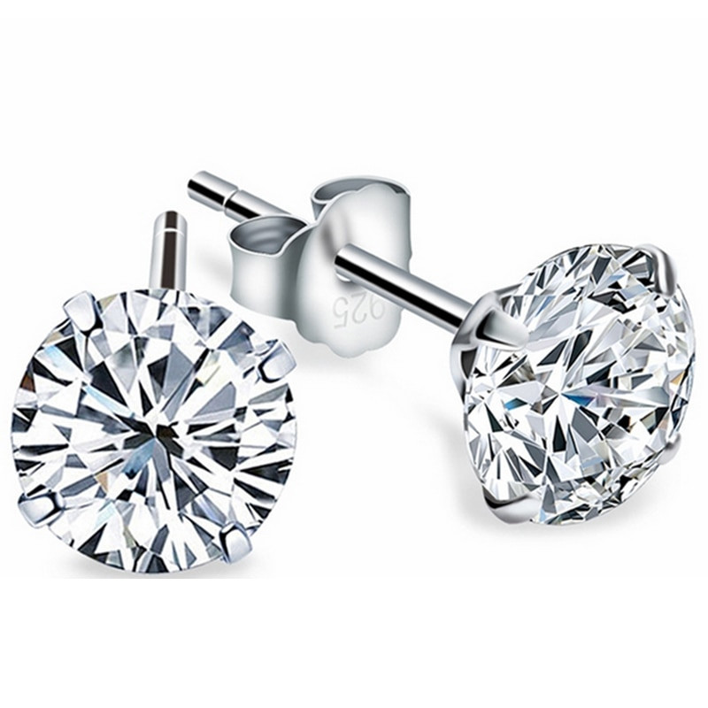 Diamond Earrings Men
 2018 New Real 925 Sterling Silver Jewelry Stud Earrings