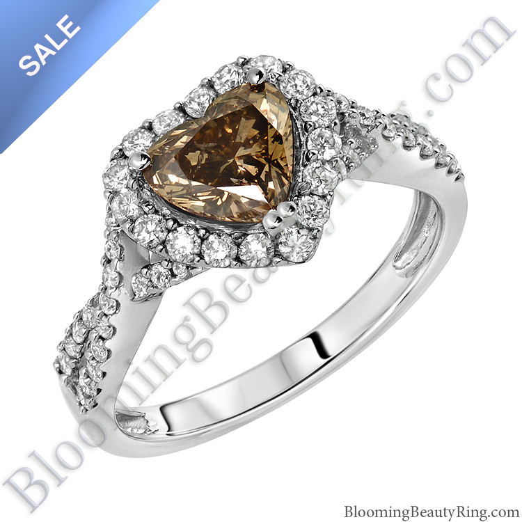 Diamond Engagement Rings On Sale
 ON SALE Fancy Brown Heart Diamond Halo Engagement Ring