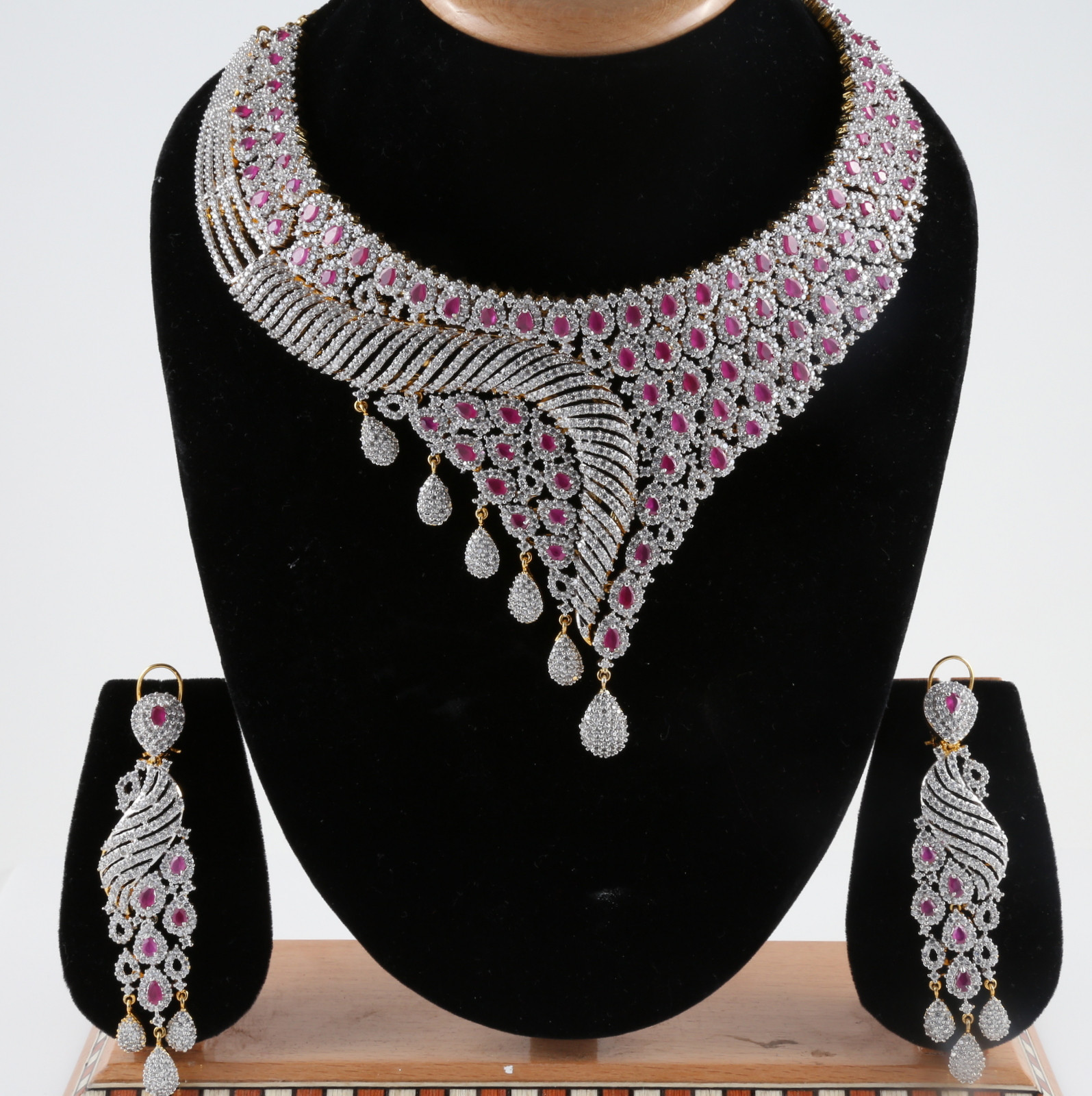 Diamond Necklace Sets
 American Diamond Studded Indian Bridal Necklace Set