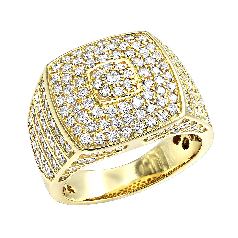 Diamond Pinky Rings
 Luxurman 14k Gold Mens Diamond Ring Square Shape 2 5ct