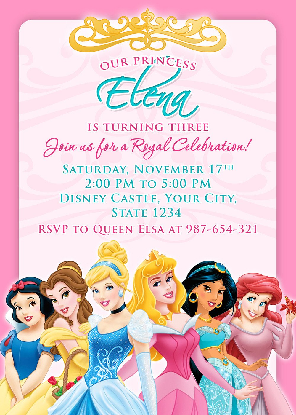 Disney Birthday Invitations
 Disney Princess Invitation