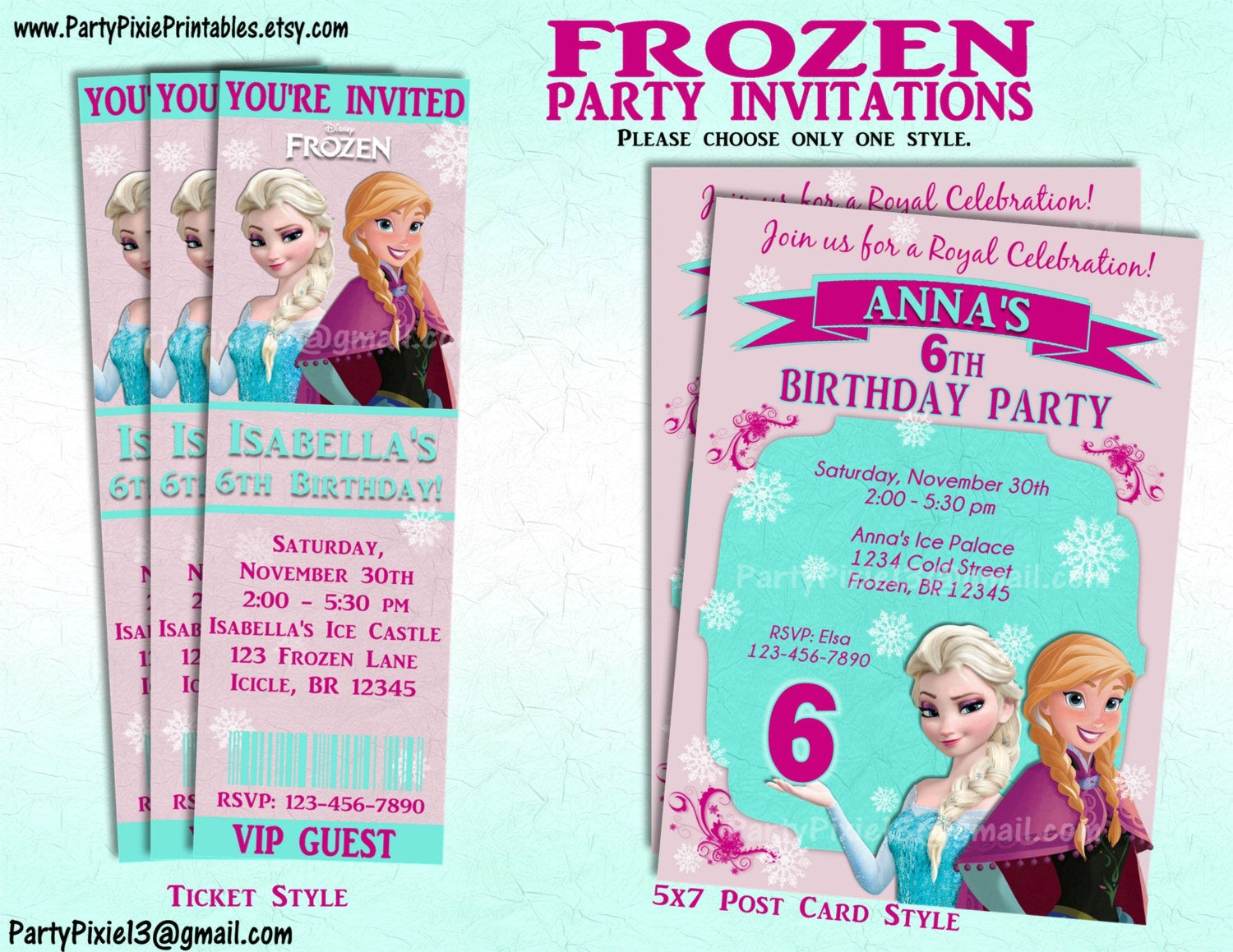 Disney Birthday Invitations
 Disney Frozen Party Invitation and or Party Package Printable