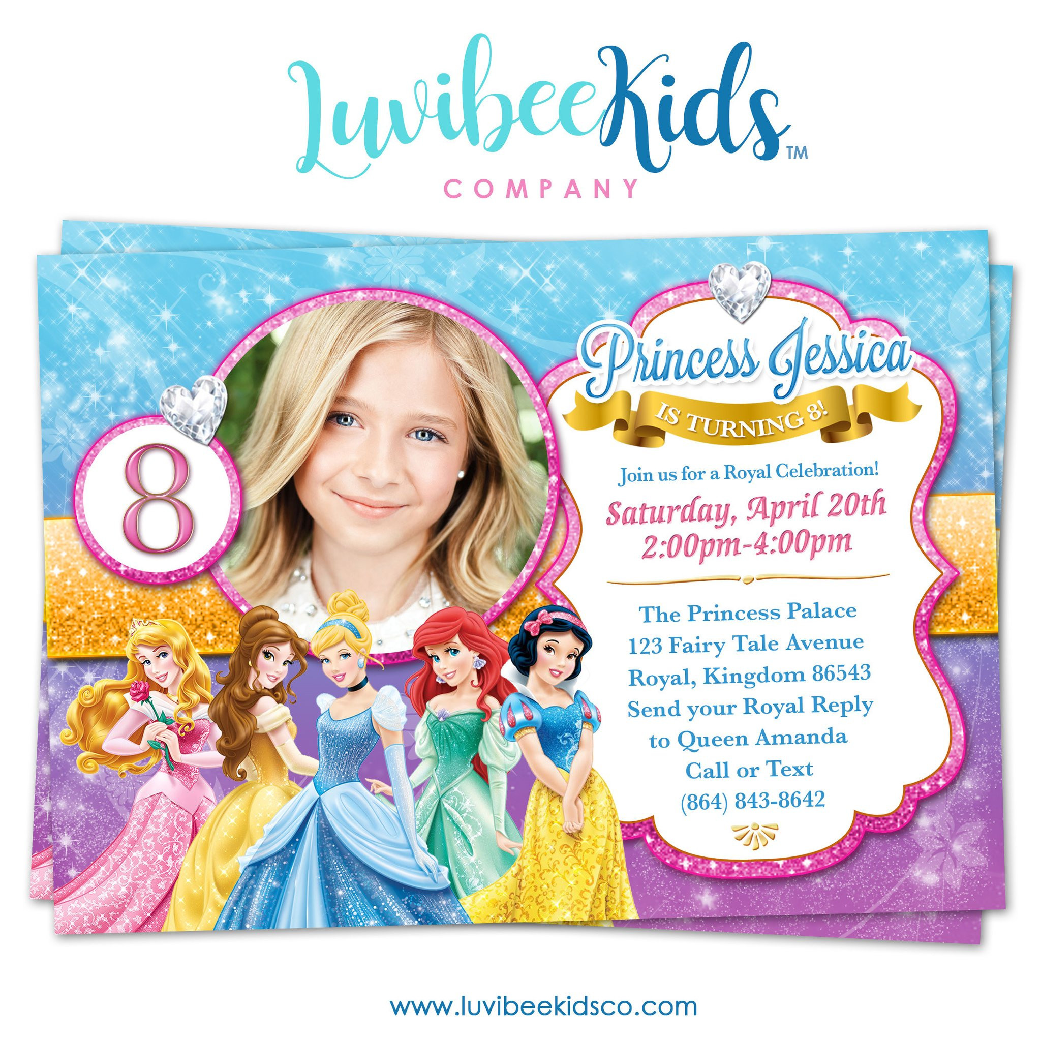 Disney Birthday Invitations
 Disney Princesses Birthday Invitation with