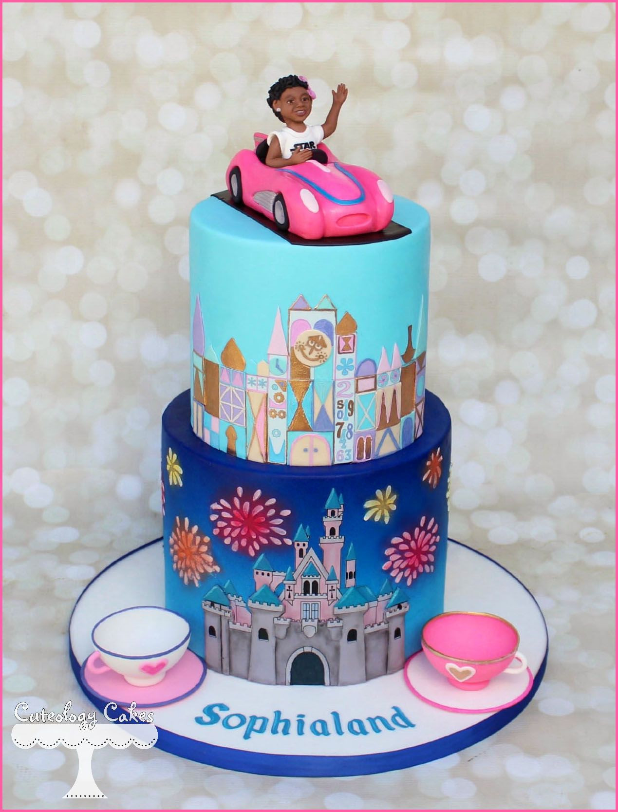 Disneyland Birthday Cake
 Disneyland themed cake with It s A Small World Teacups