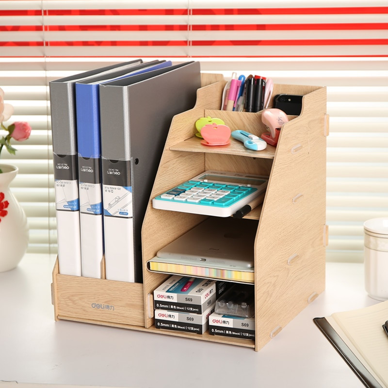 DIY Accessories Organizer
 1 Set DIY Natural Color Wood Documents Trays Desk