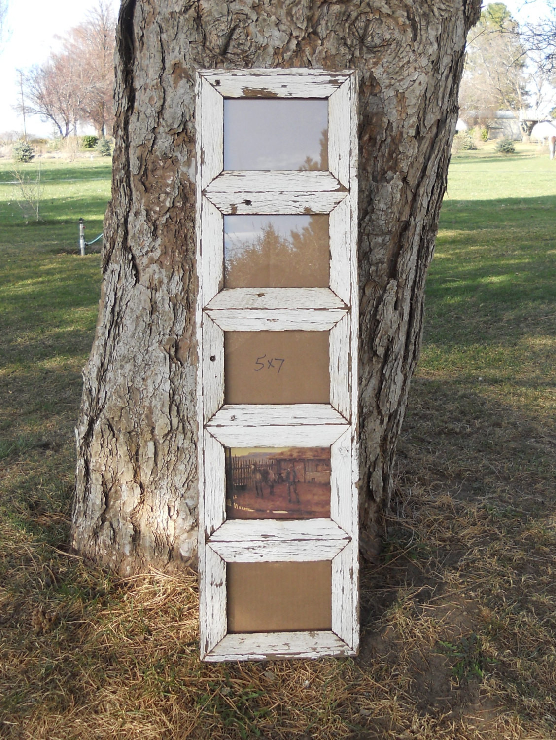 DIY Barnwood Picture Frame
 White painted barnwood picture frame 5x7 5 in a row