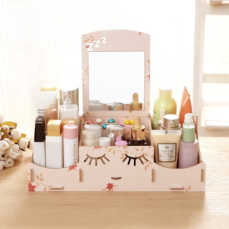 DIY Beauty Organizers
 Beauty Women Wood DIY Makeup Organizer with Mirror