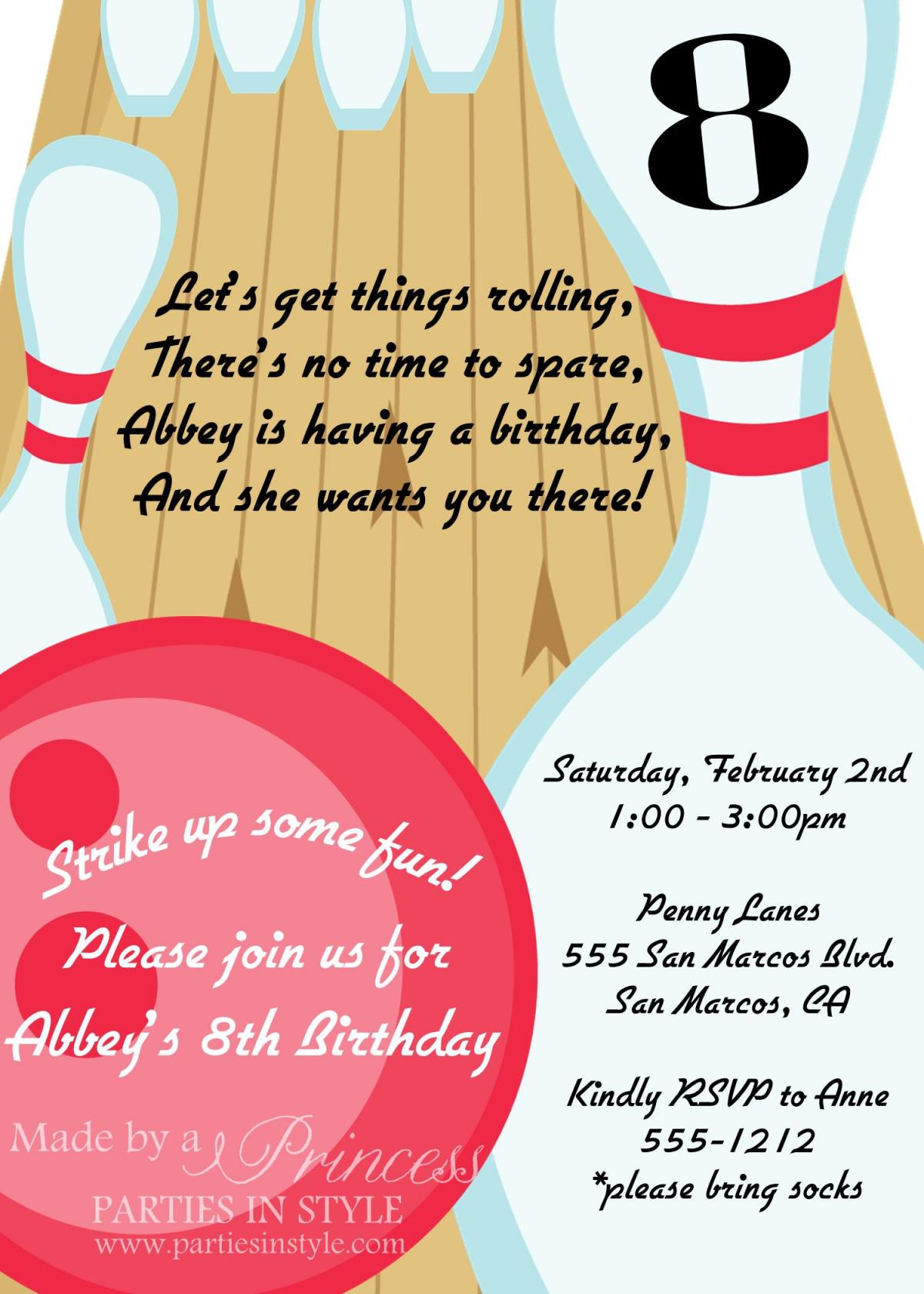 Diy Birthday Party Invitations
 Bowling Birthday Party Printable Invitation DIY Pink