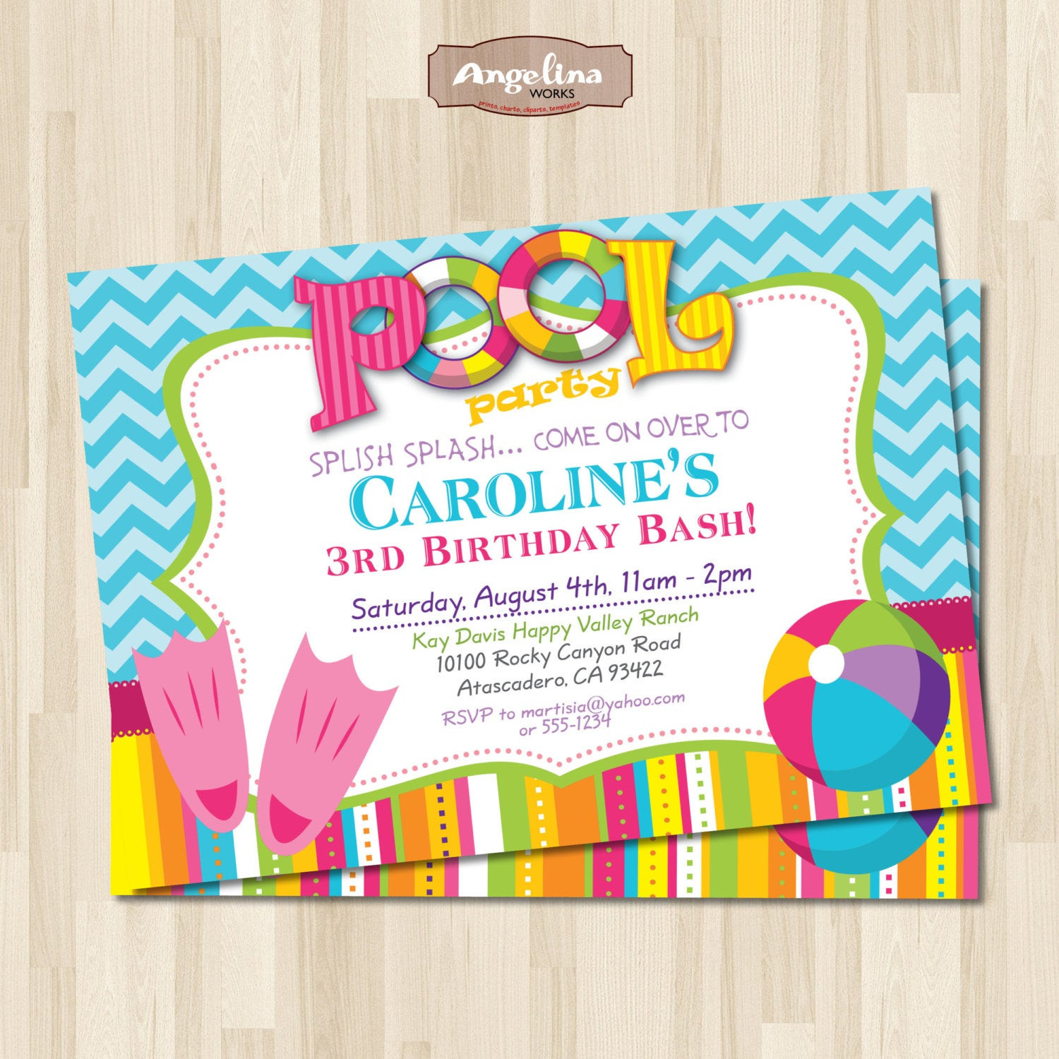 Diy Birthday Party Invitations
 Pool party Birthday Invitation DIY card Digital Printable