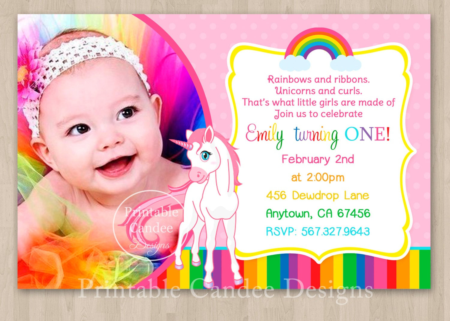 Diy Birthday Party Invitations
 Rainbow Unicorn Birthday Invitation DIY Custom by