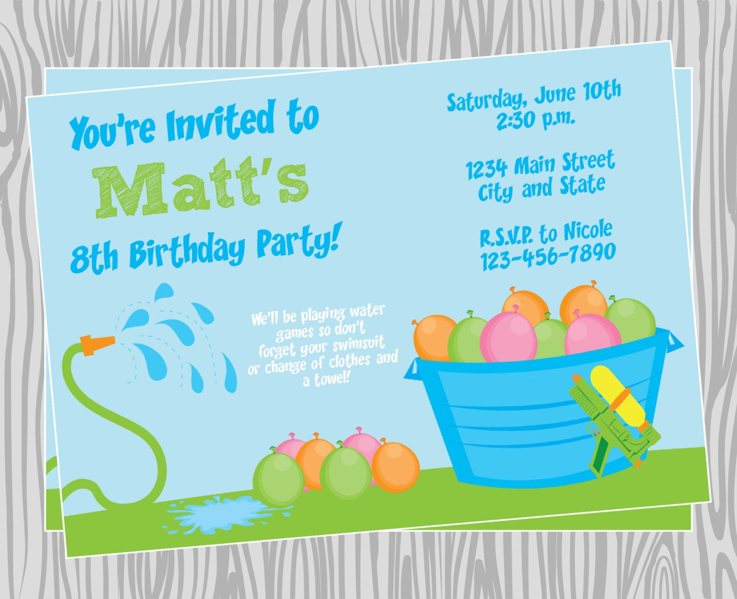 Diy Birthday Party Invitations
 DIY Boy Water Games Pool Party Invitation Birthday