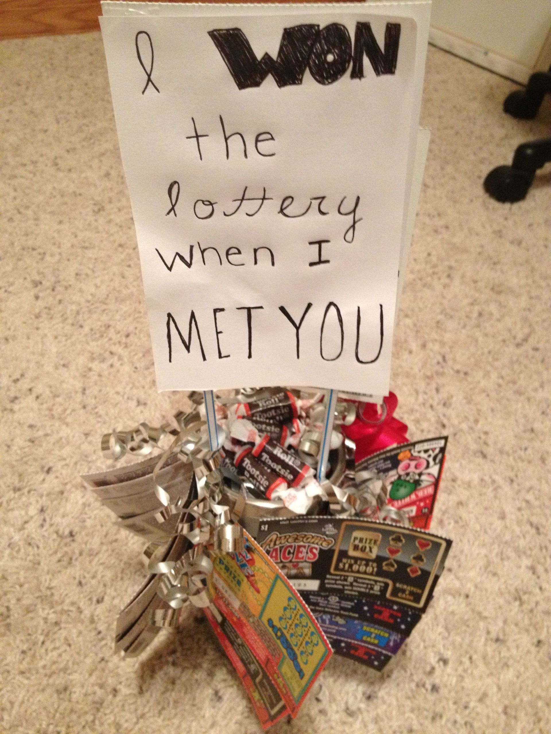 Diy Boyfriend Birthday Gifts
 Homemade t with can s and lottery tickets "I won the