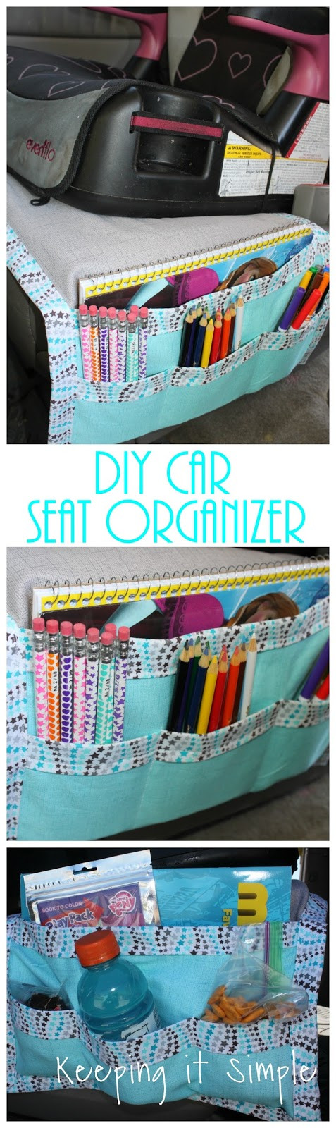 DIY Car Seat Organizer
 DIY Car Seat Organizer for Kids Snacks and Coloring