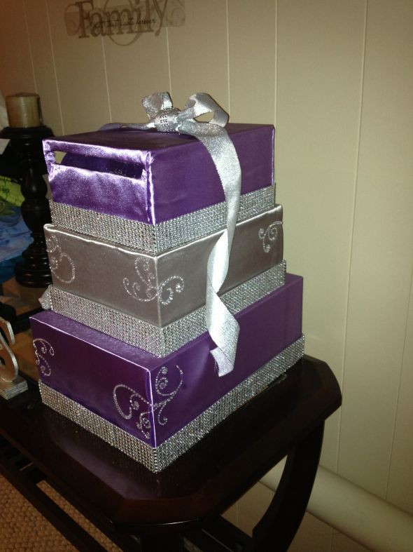 DIY Card Boxes Wedding
 DIY card box revised Purple and Silver with some bling
