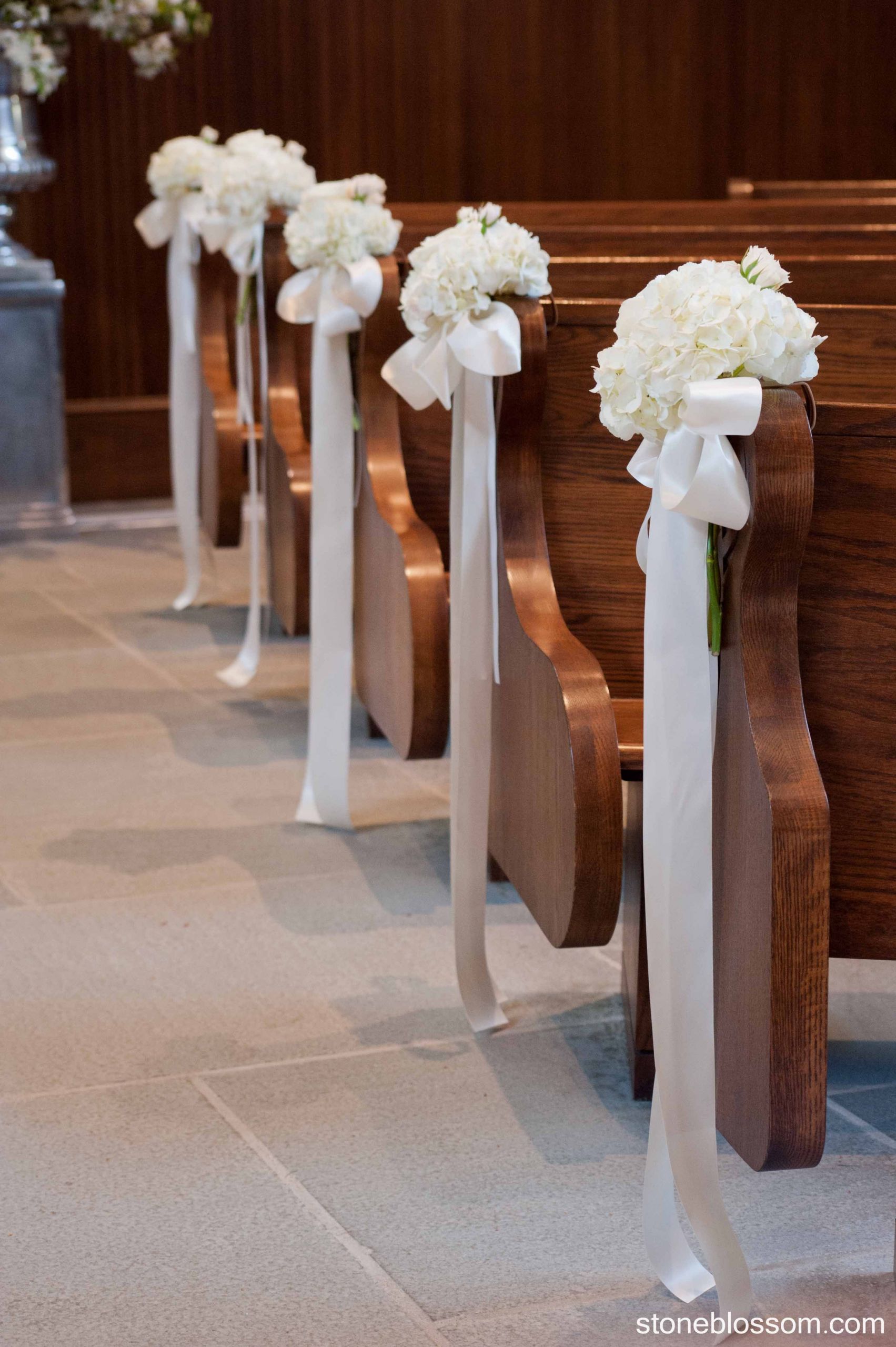 DIY Church Wedding Decorations
 Pew decorations Our Lady of Mercy Chapel Newport RI