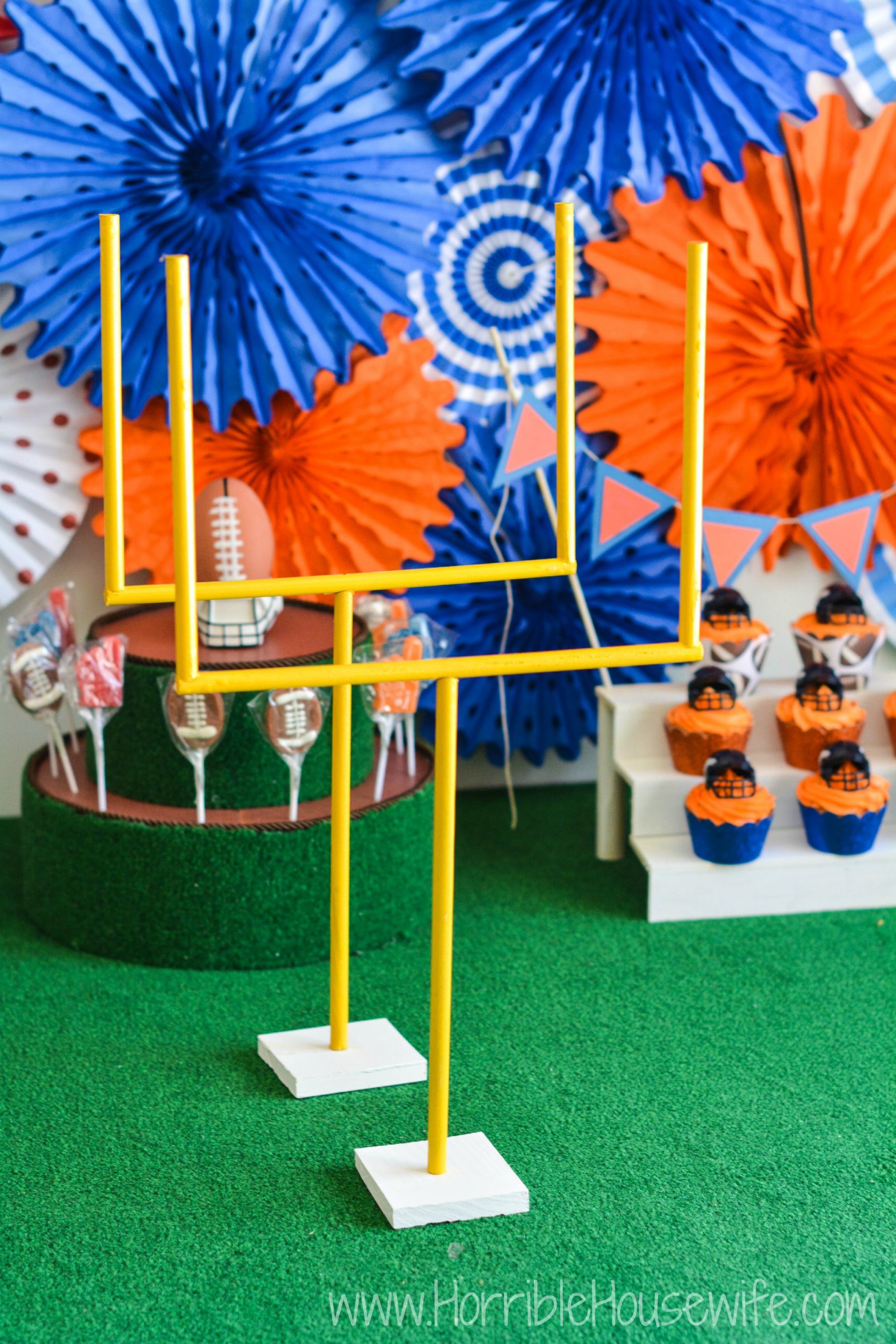 DIY Football Party Decorations
 DIY Football Field Party Idea Goal Posts Bleachers and More