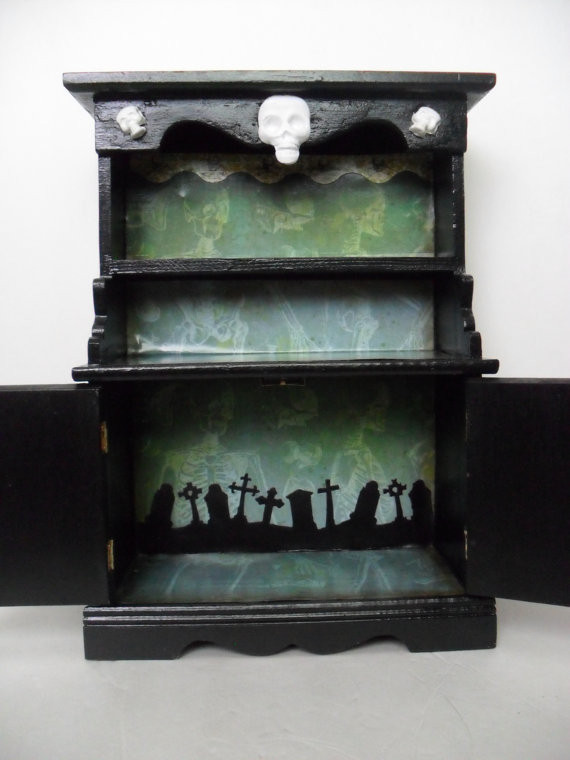 DIY Goth Home Decor
 Gothic Display Cabinet with Skeleton theme by Nacreous