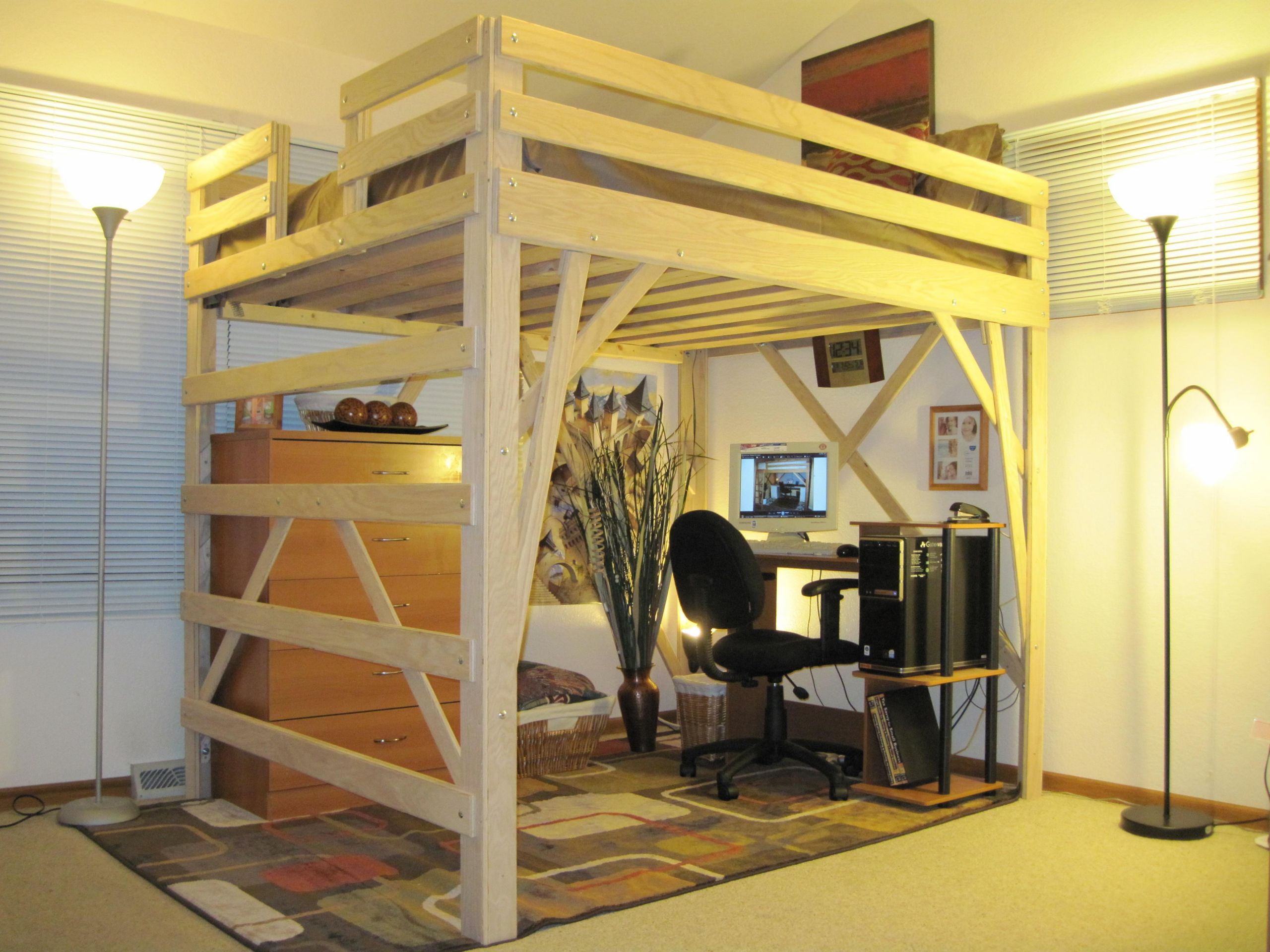 birch youth twin loft bed and 2 mattresses