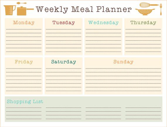 DIY Meal Planner
 Items similar to Printable Custom DIY Weekly Meal Planner