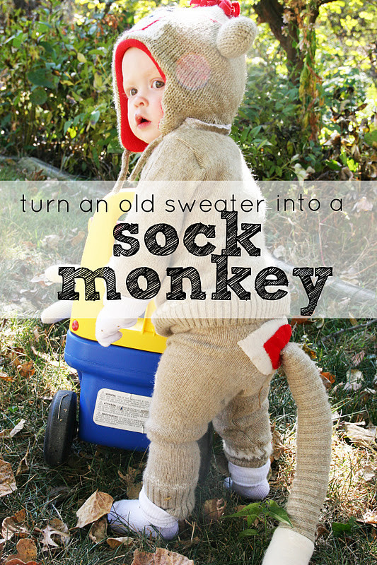 DIY Monkey Costume
 Repurposing Day 1 Old Sweater into a Sock Monkey