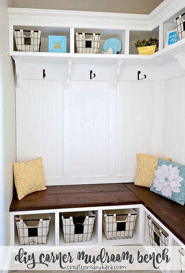 DIY Mudroom Bench Plans
 DIY Mudroom Corner Bench Tutorial Creations by Kara