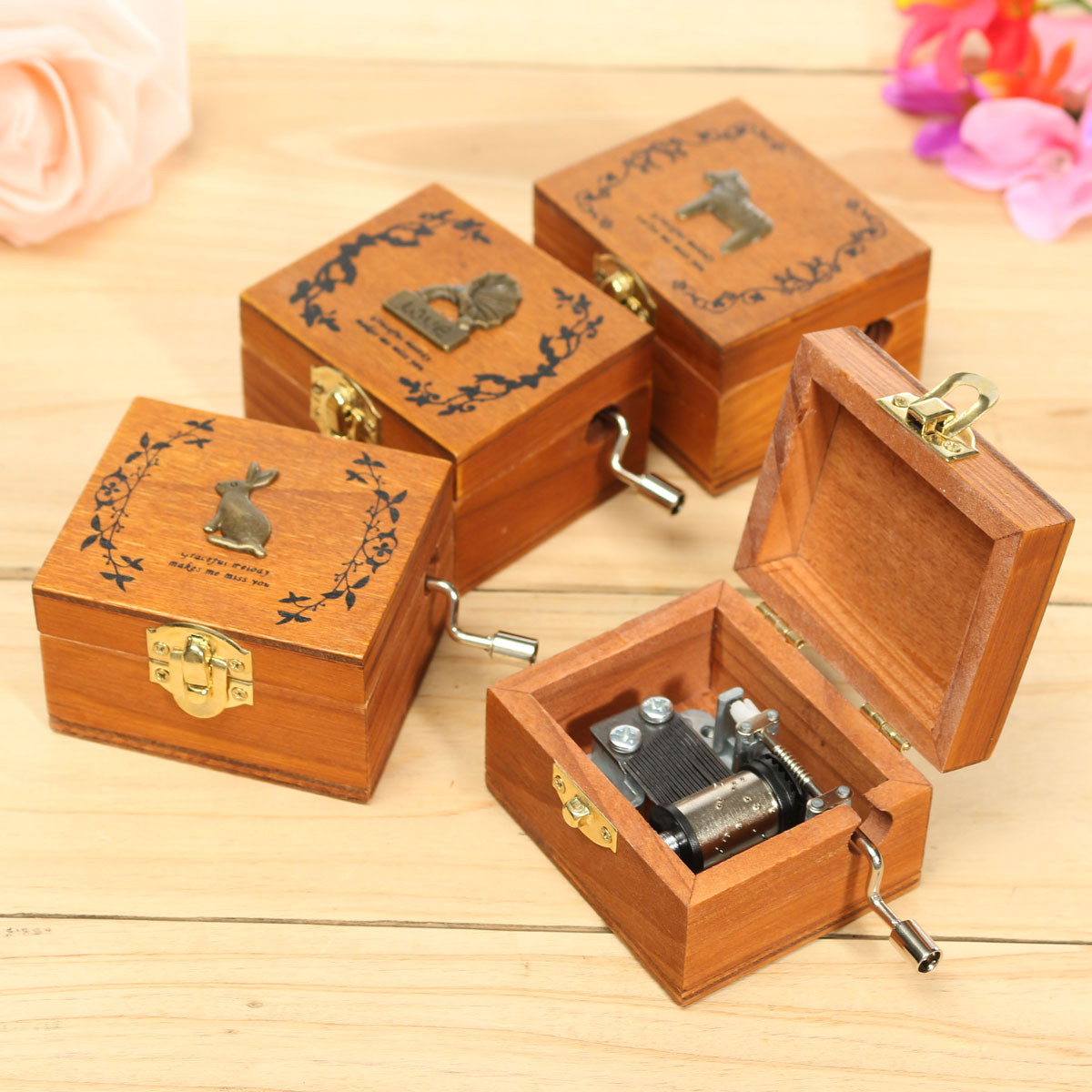 DIY Music Box
 Mini Wooden Novelty Hand Crank DIY Slide Drawer Music Box