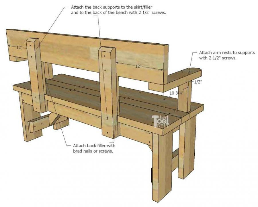 DIY Outdoor Bench With Back
 DIY Wood Bench with Back Plans Her Tool Belt