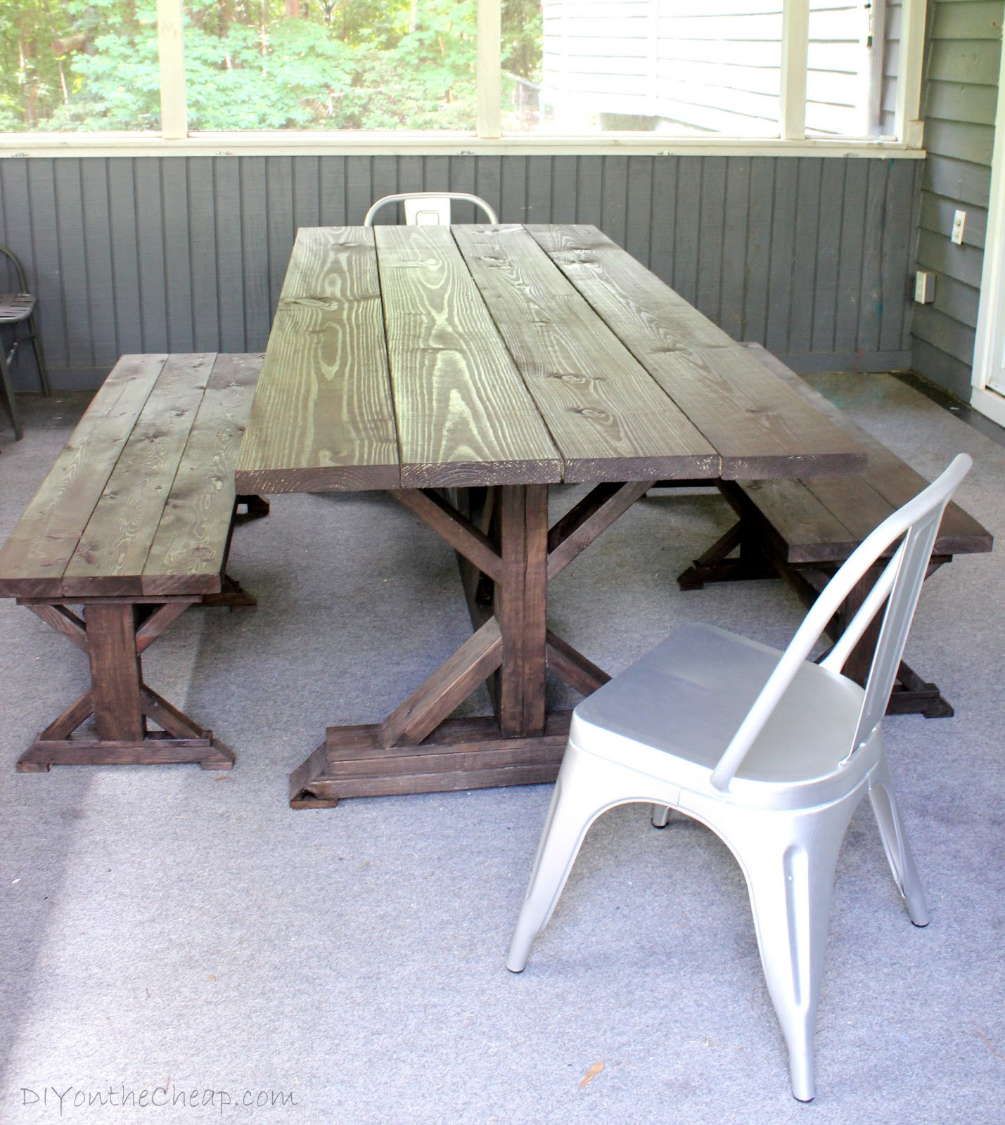 DIY Outdoor Farmhouse Table
 Anthro Inspired Outdoor Farmhouse Table & Benches DIY on