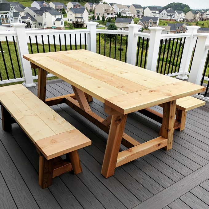 DIY Outdoor Farmhouse Table
 DIY Truss Beam Farmhouse Style Outdoor Table and Benches