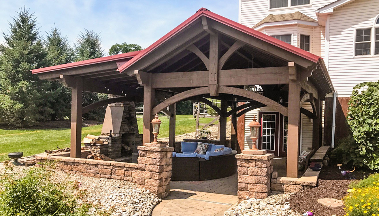 DIY Outdoor Pavilion
 Pennsylvania Pavilion Fireplace & Hanging Lanterns