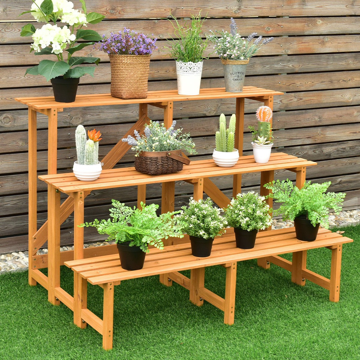 DIY Outdoor Plant Stands
 3 Tier Wide Wood Flower Pot Step Ladder Plant Stand – By