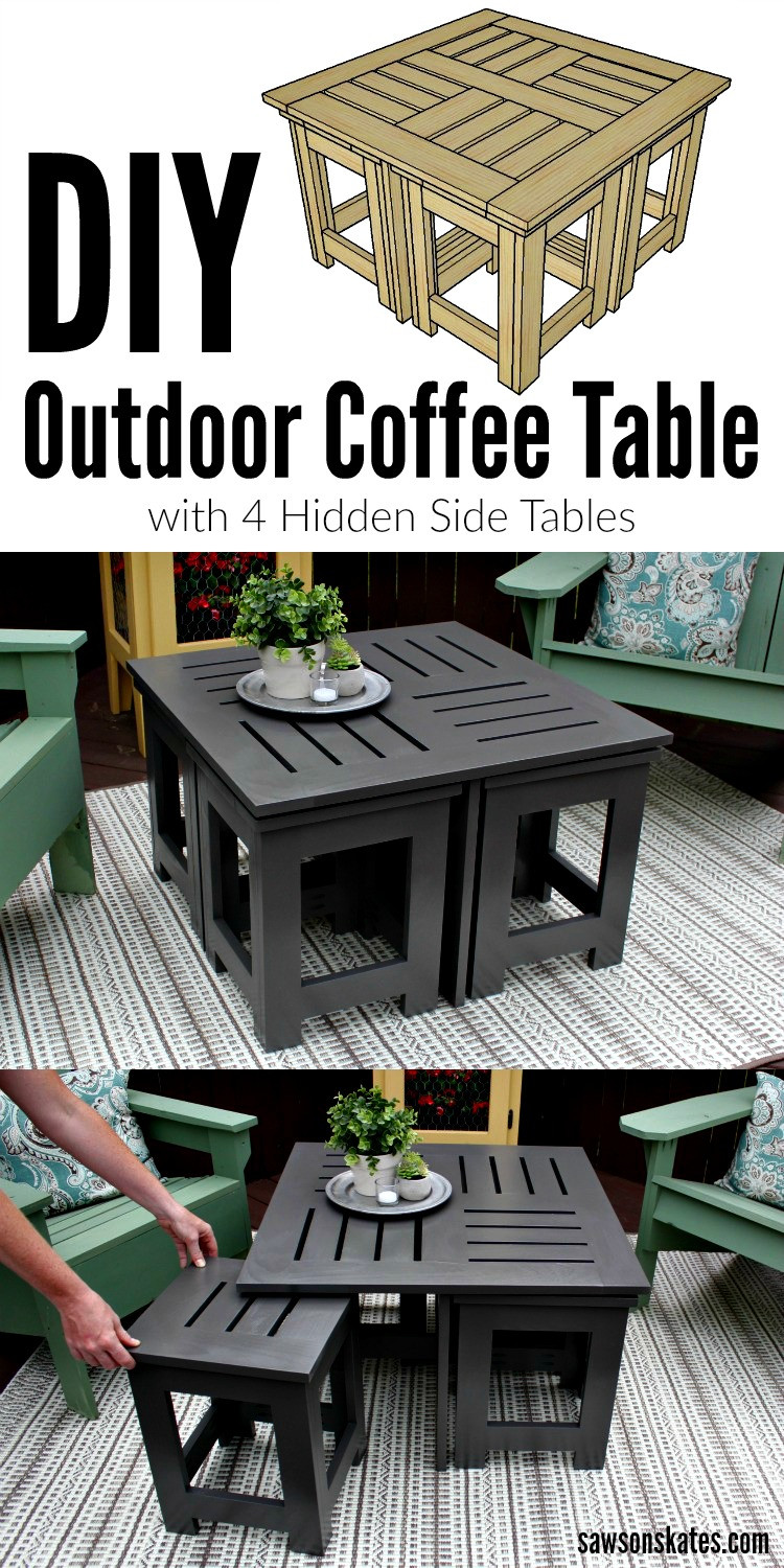 DIY Outdoor Side Tables
 DIY Outdoor Coffee Table with 4 Hidden Side Tables