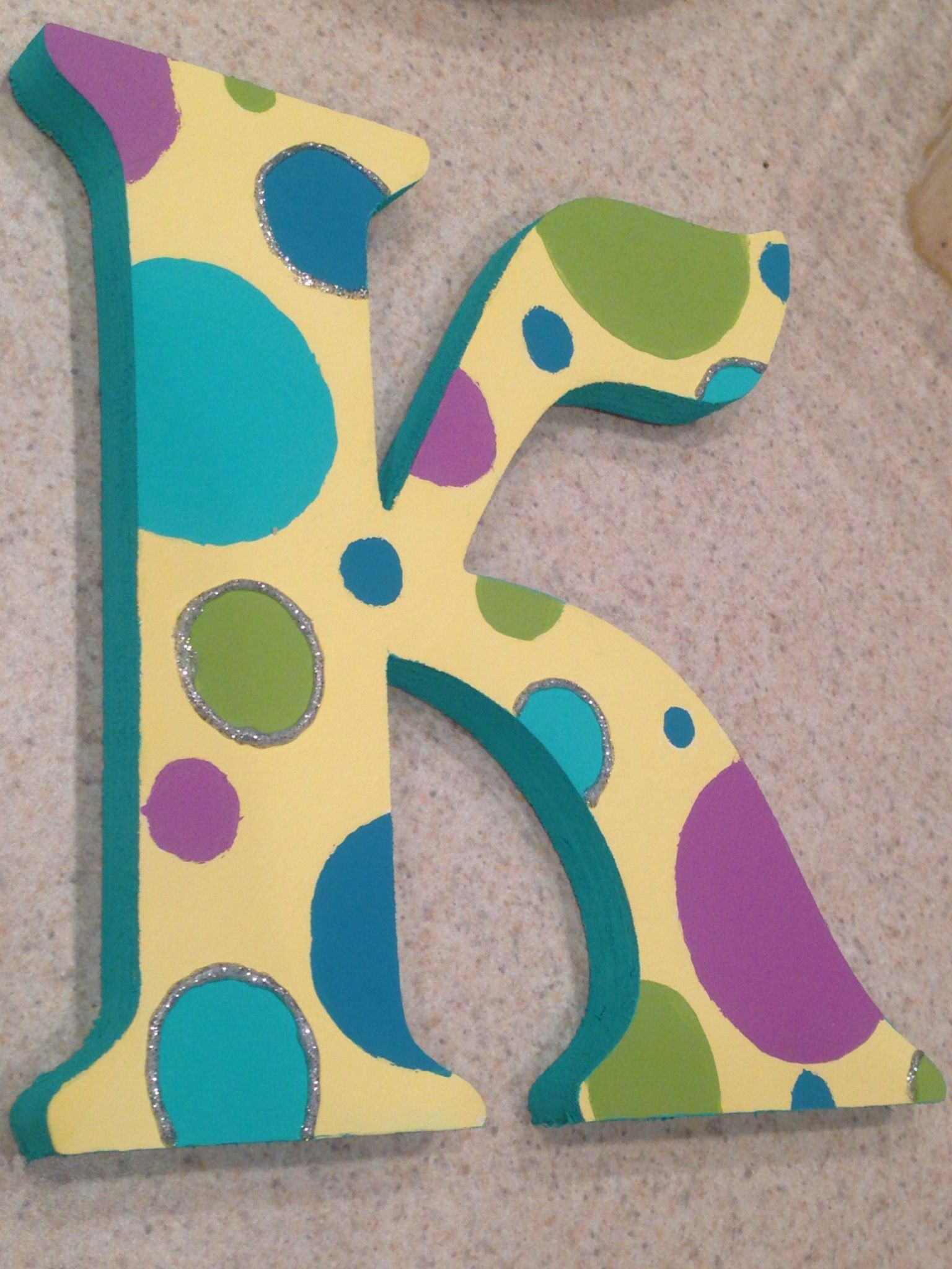 DIY Painted Wooden Letters
 Polka dot painted wooden letter "K" craft