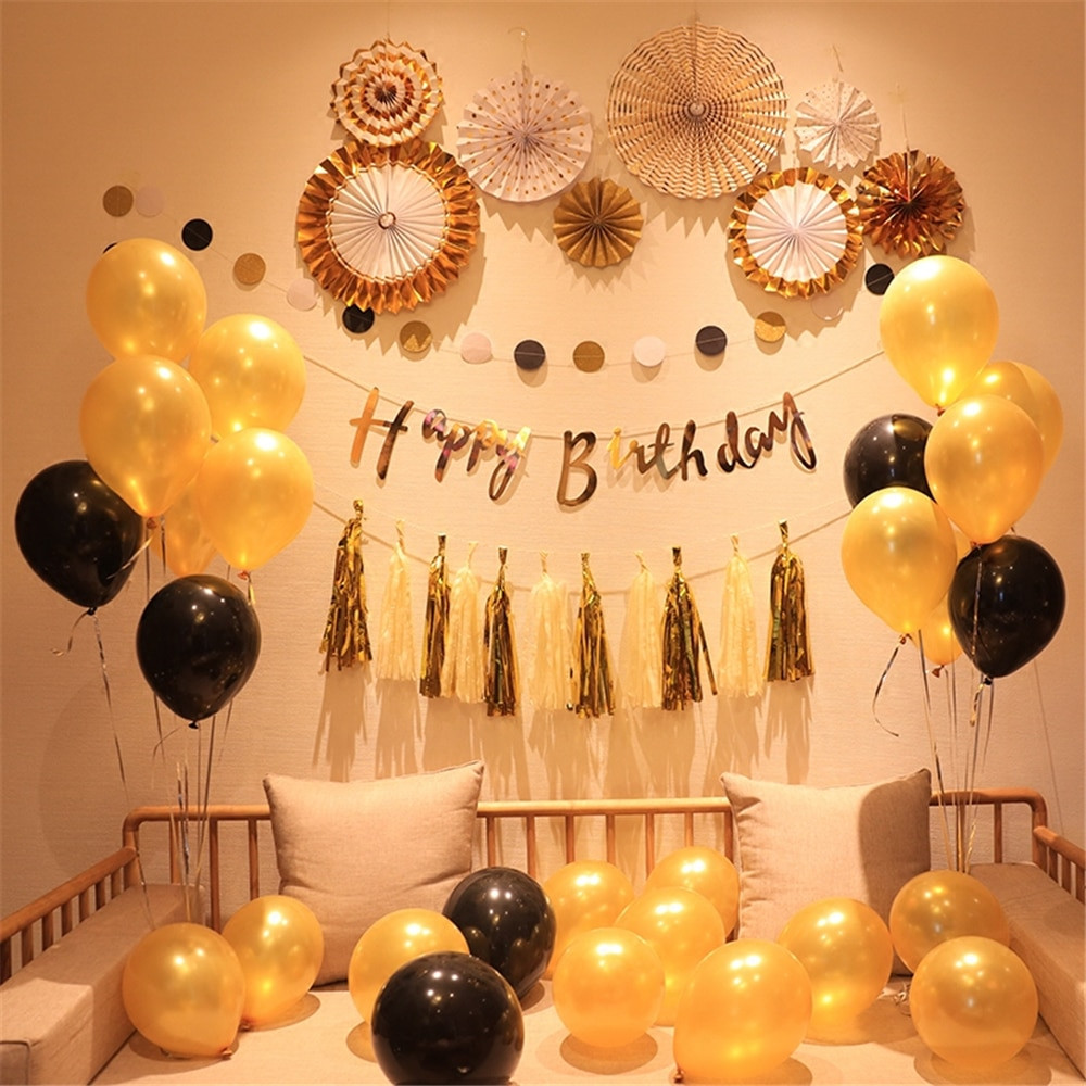 DIY Party Decorations For Adults
 Creative Black Gold Balloon Happy Birthday Flag Adult