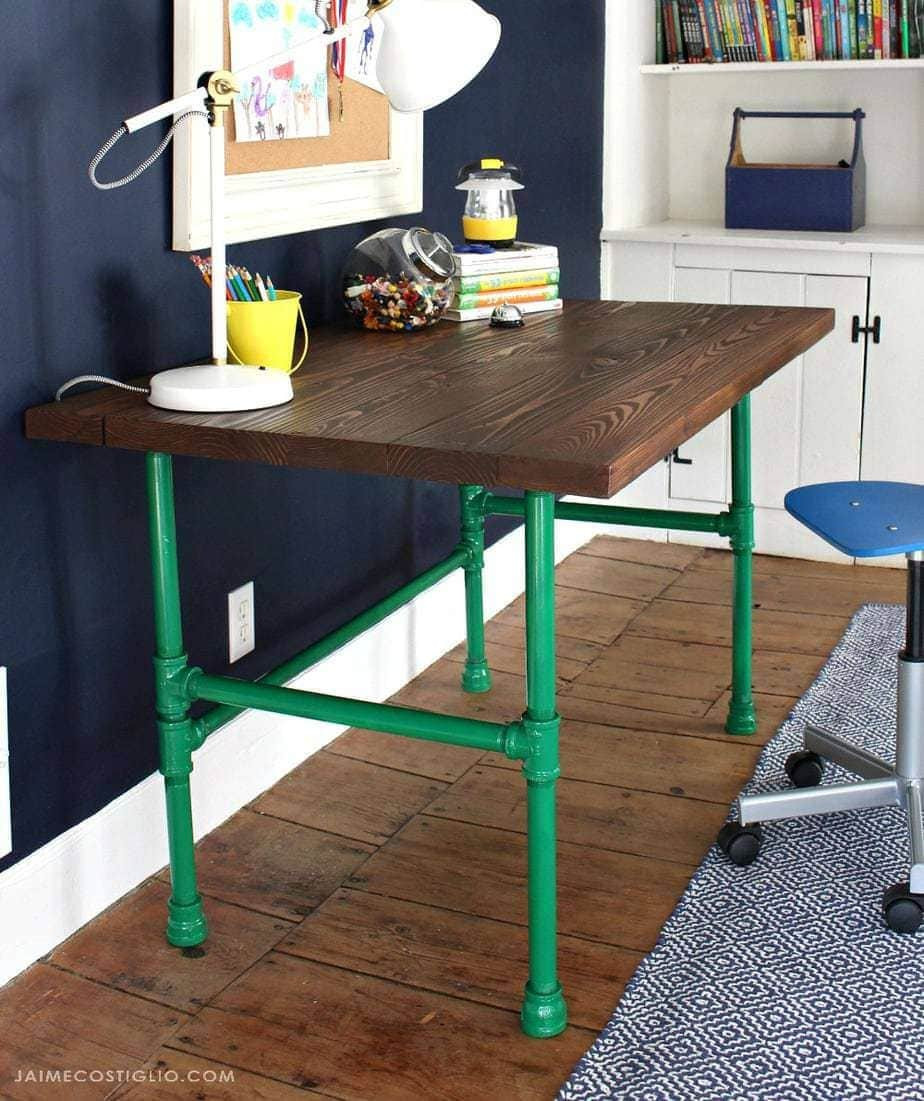 DIY Pipe Desk Plans
 DIY Painted Pipe Base Wood Desk Jaime Costiglio