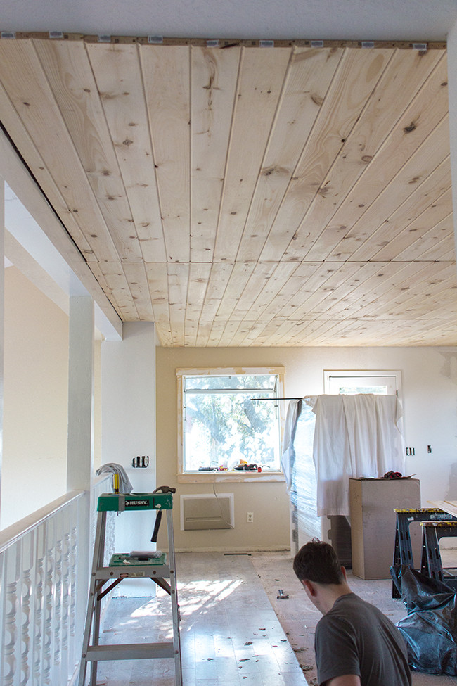 DIY Planked Ceiling
 Kitchen Chronicles DIY Tongue and Groove Plank Ceiling
