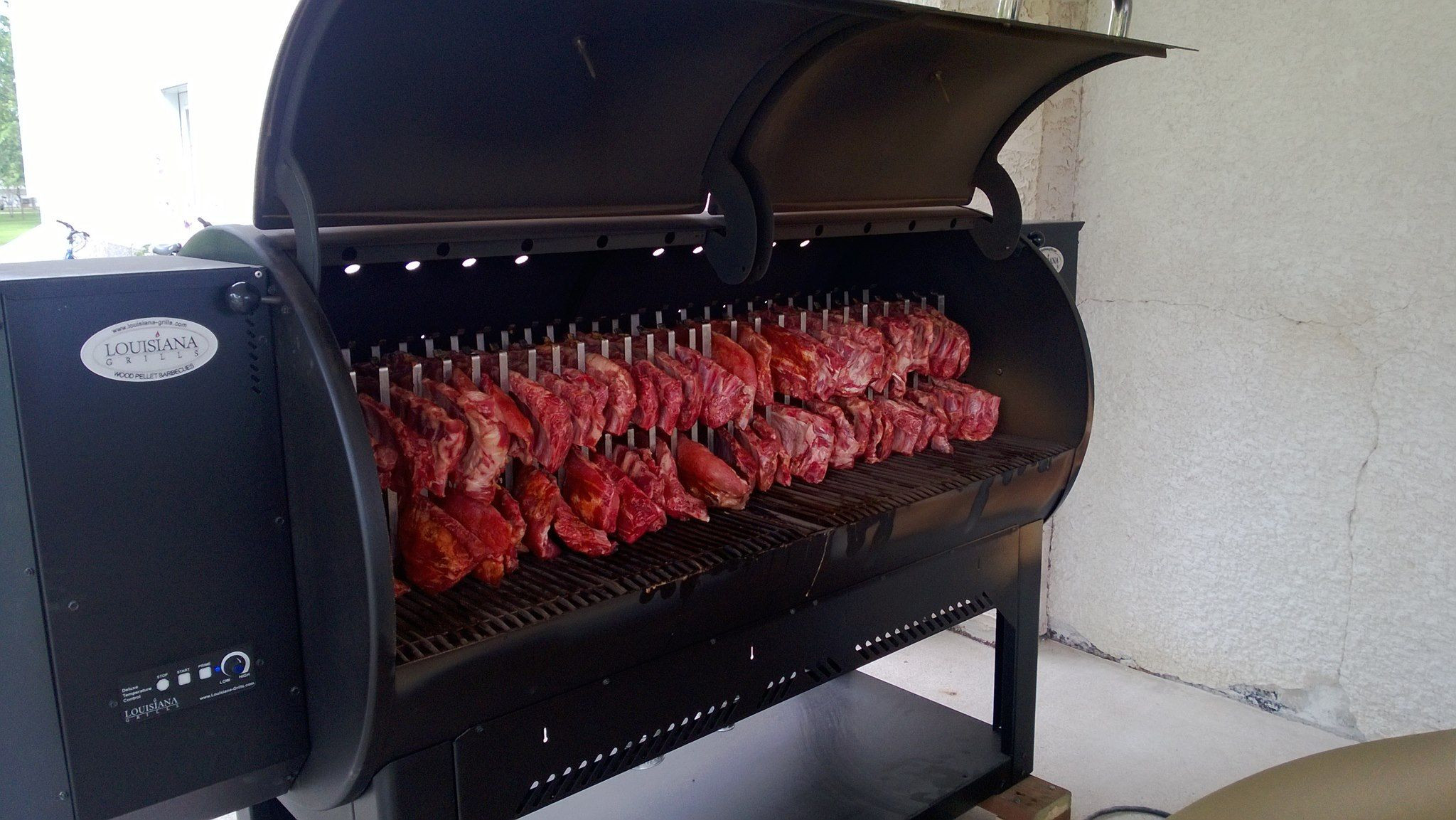 DIY Rib Rack
 56 racks of ribs on a Louisiana Grills Super Hog Perfect