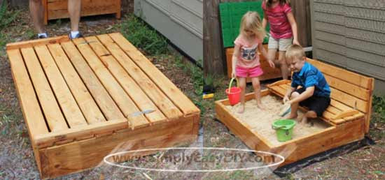 DIY Sandbox Cover
 Simply Easy DIY DIY Covered Sandbox with Shade Canopy