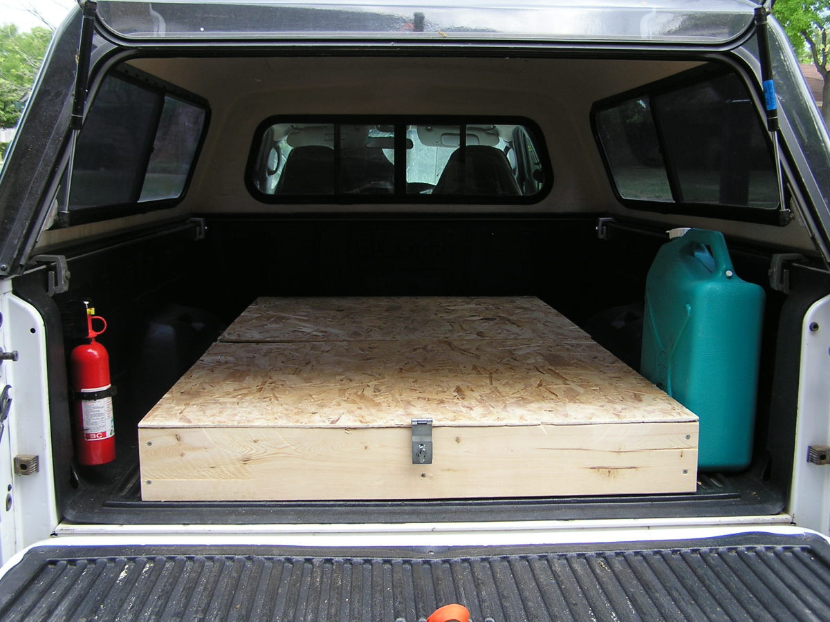 DIY Truck Bed Storage Plans
 Homemade Truck Bed Storage and Sleeping Platform for